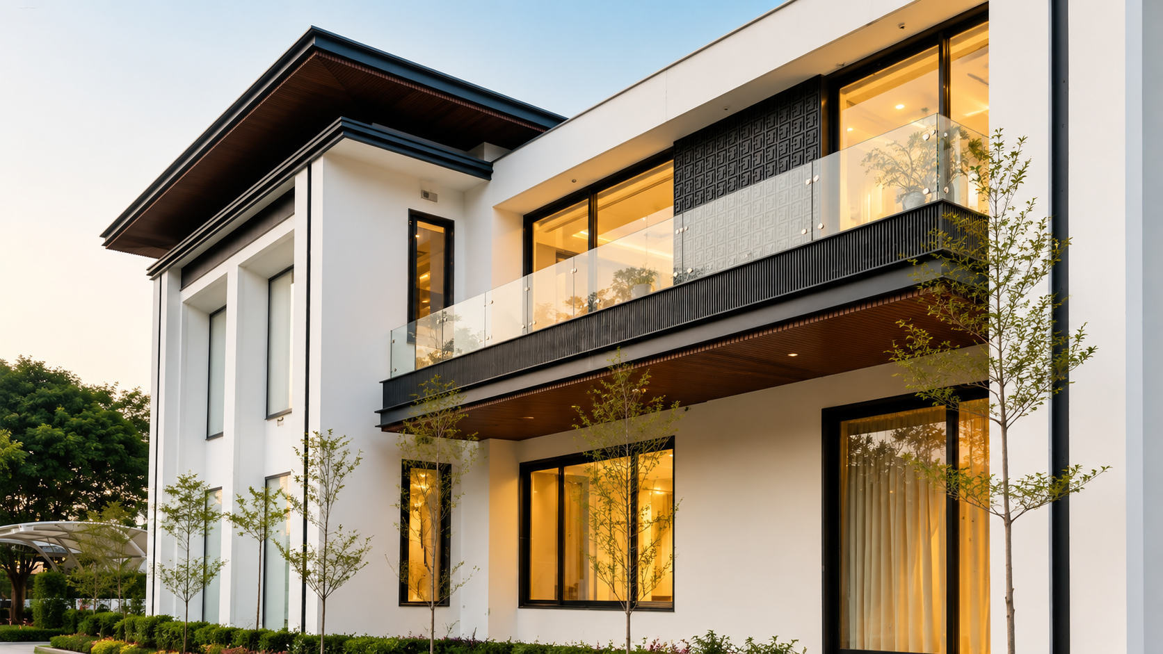 Modern Luxury Building Elevation with Glass Railing