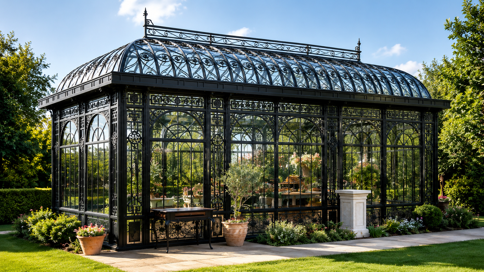Luxury Ornamental Glass Gazebo | Custom Steel & Glass Garden Gazebo