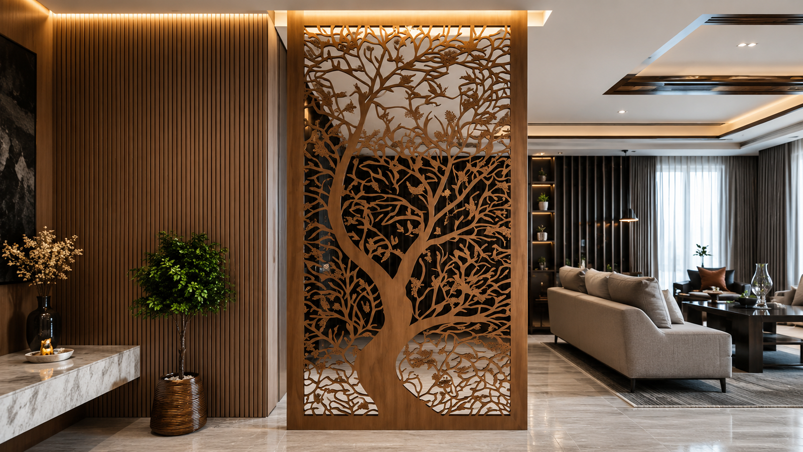Premium CNC Laser Cut Tree Design Partition for Luxury Interior Spaces