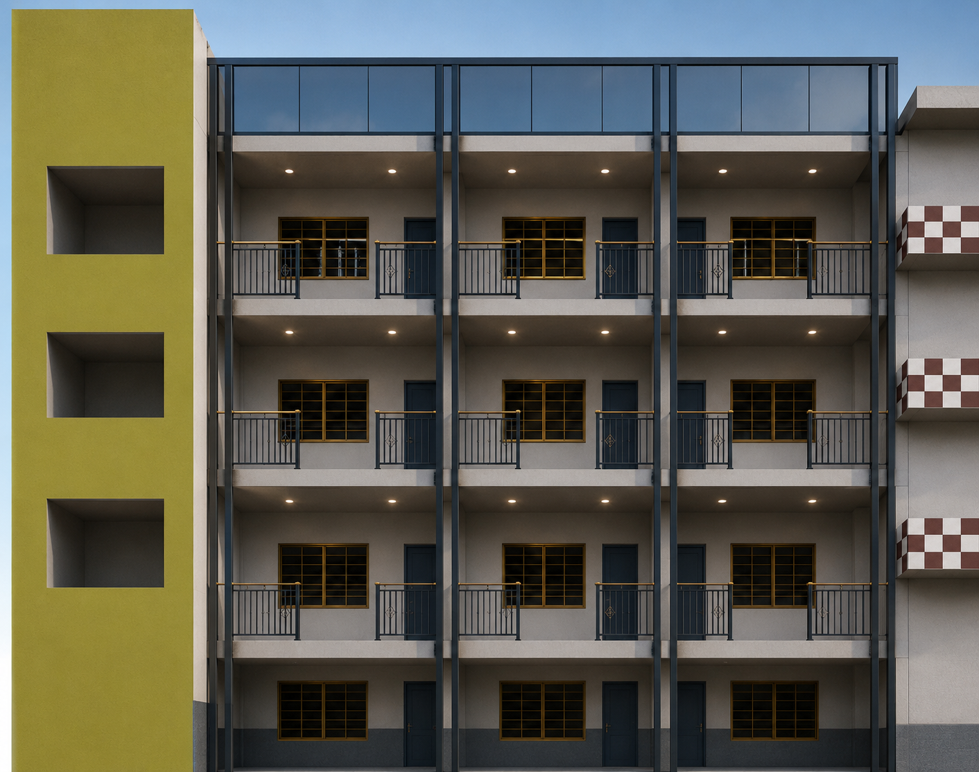 MS Front Elevation 3D Drawing & 2D Drawings | Modern Fabrication Design