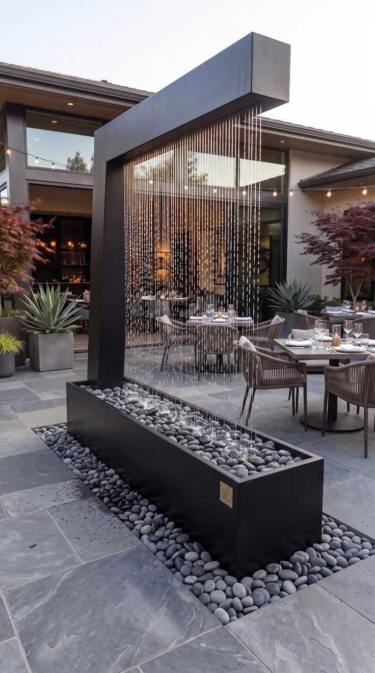Modern Outdoor Water Curtain Feature | Luxury Waterfall Design for Villas & Commercial Spaces