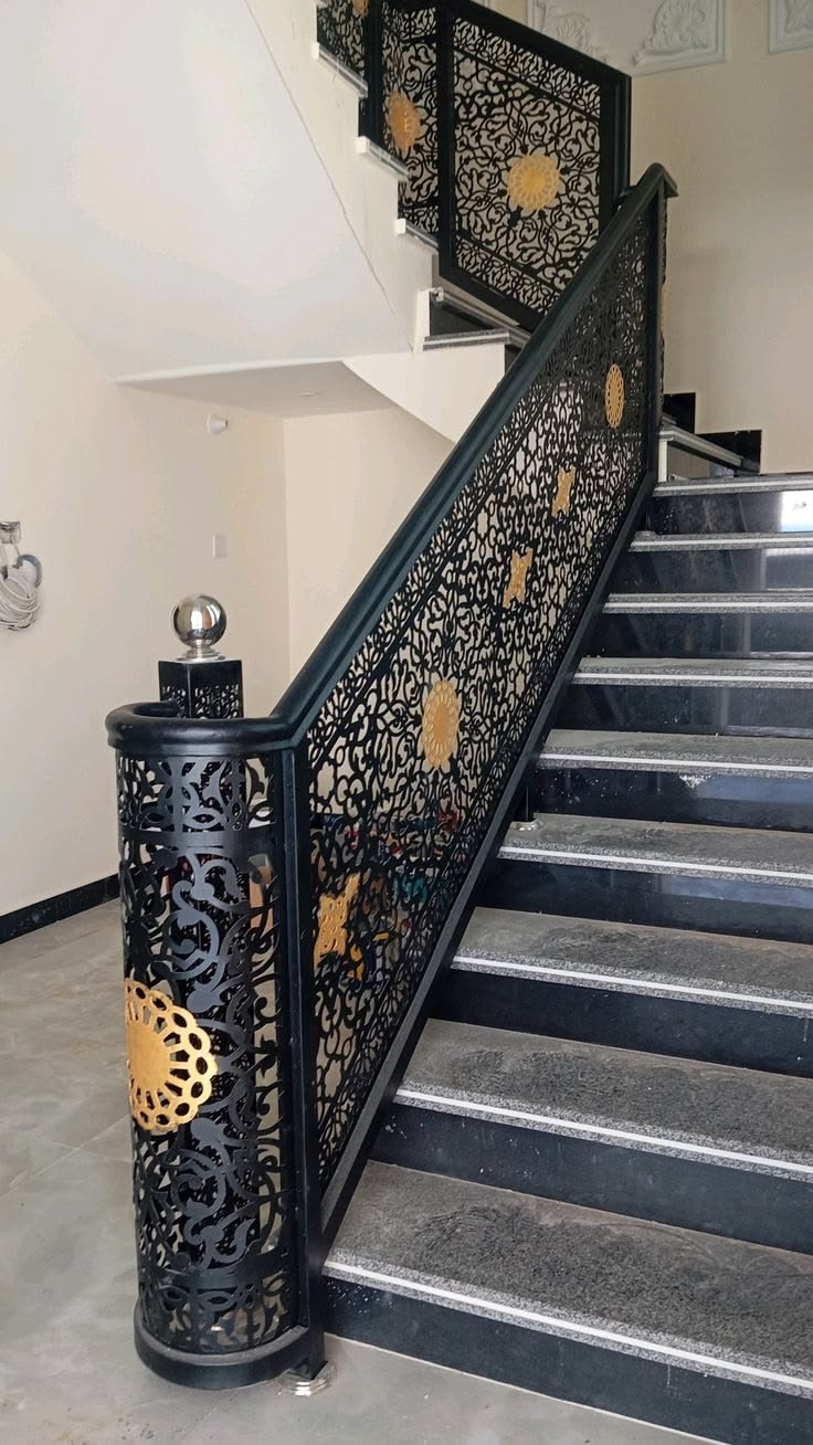 Modern CNC Laser Cut Staircase Railing Design for Luxury Homes