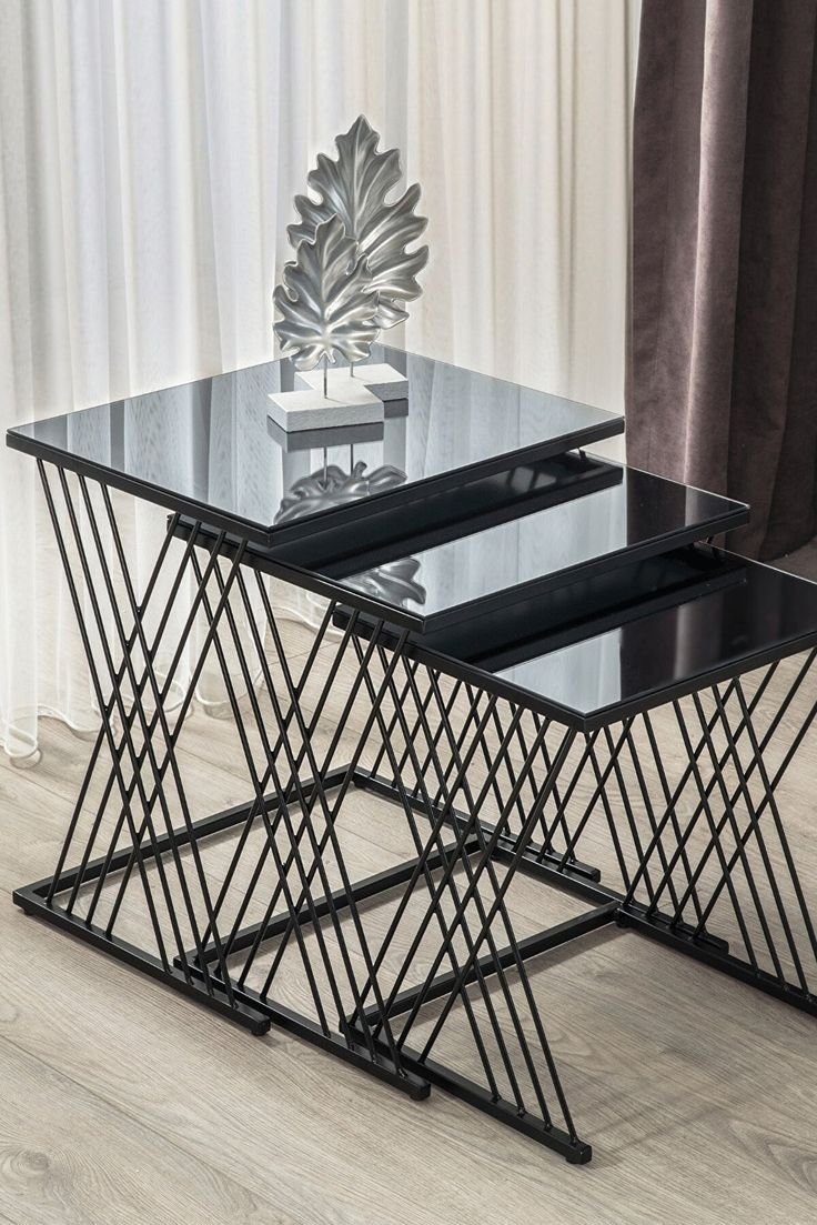 Modern Nesting Side Tables with Geometric Metal Frame