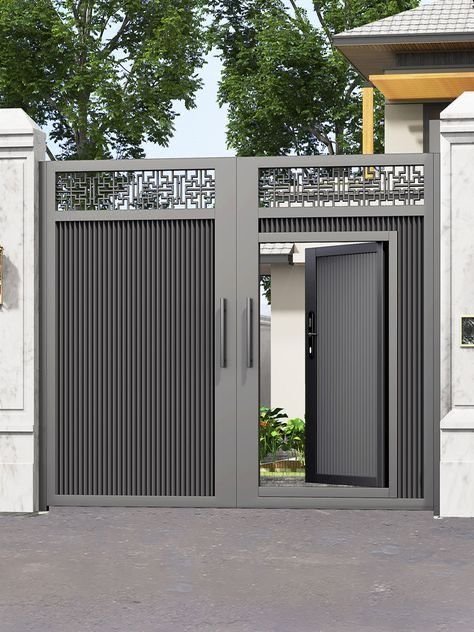 Modern MS Main Gate with Laser Cut Jali & Designer Pedestrian Door