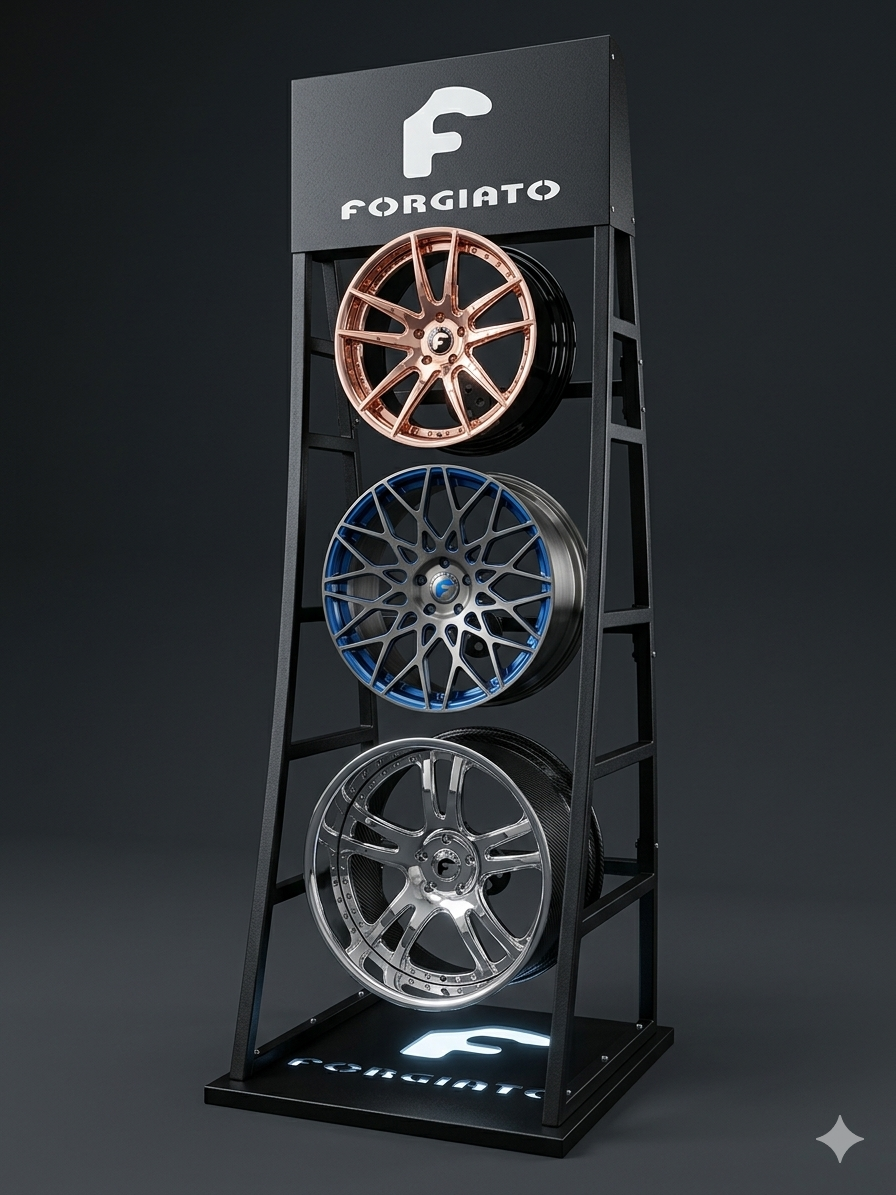 Premium MS Alloy Wheel Display Rack for Automotive Showrooms