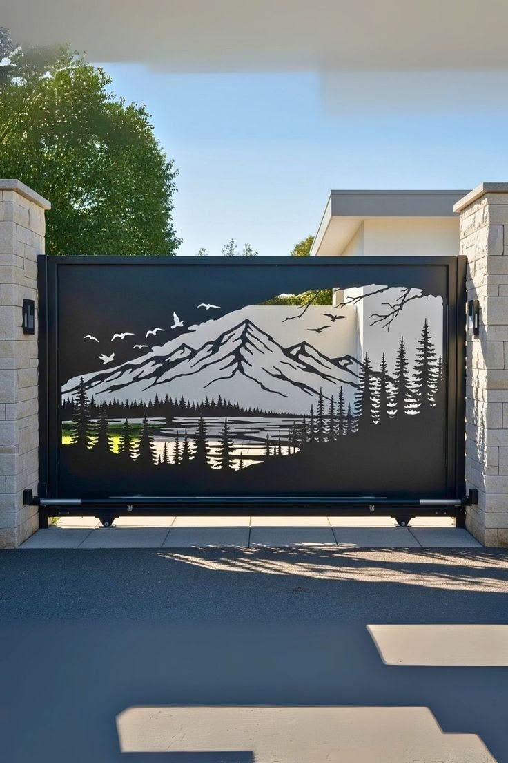 MS Gate with 3 Custom Drawings – Modern Laser Cut Gate Design